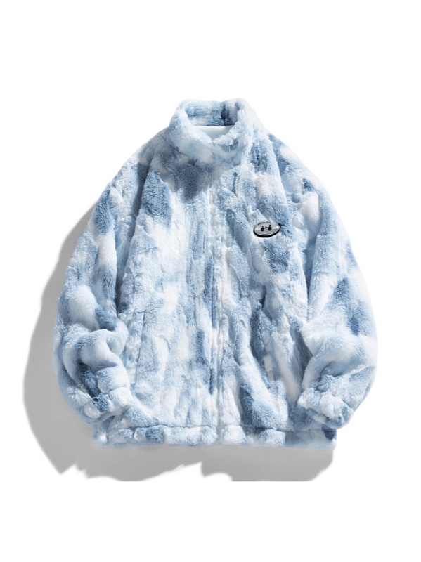 Muška jakna od rabbit fleece s visokim ovratnikom, zatvaračem, širokim krojem, bočnim džepovima