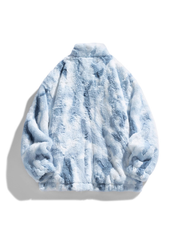 Muška jakna od rabbit fleece s visokim ovratnikom, zatvaračem, širokim krojem, bočnim džepovima