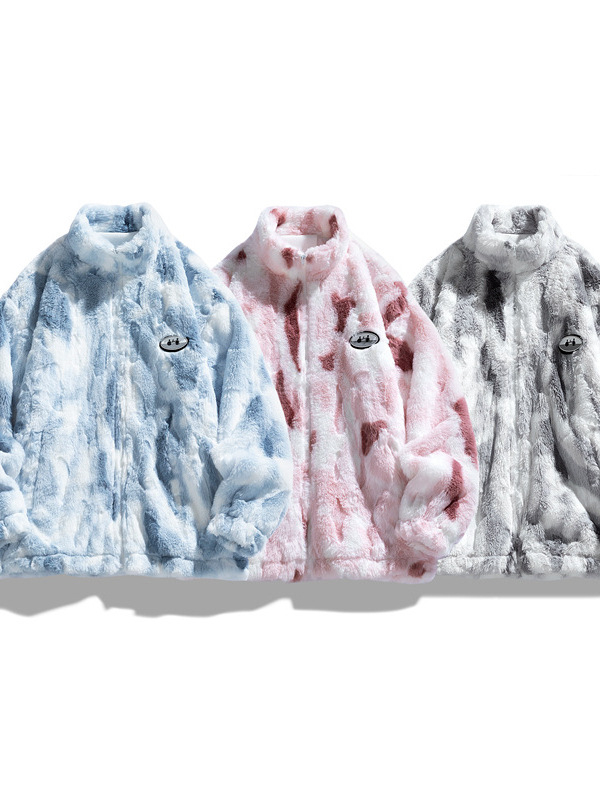 Muška jakna od rabbit fleece s visokim ovratnikom, zatvaračem, širokim krojem, bočnim džepovima