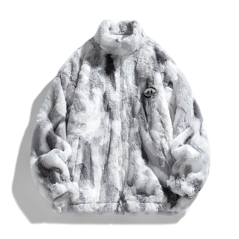 Muška jakna od rabbit fleece s visokim ovratnikom, zatvaračem, širokim krojem, bočnim džepovima