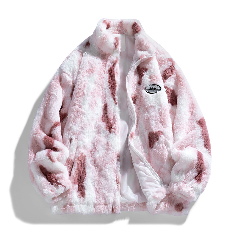 Muška jakna od rabbit fleece s visokim ovratnikom, zatvaračem, širokim krojem, bočnim džepovima