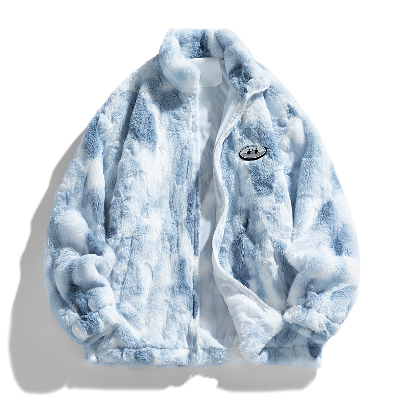 Muška jakna od rabbit fleece s visokim ovratnikom, zatvaračem, širokim krojem, bočnim džepovima