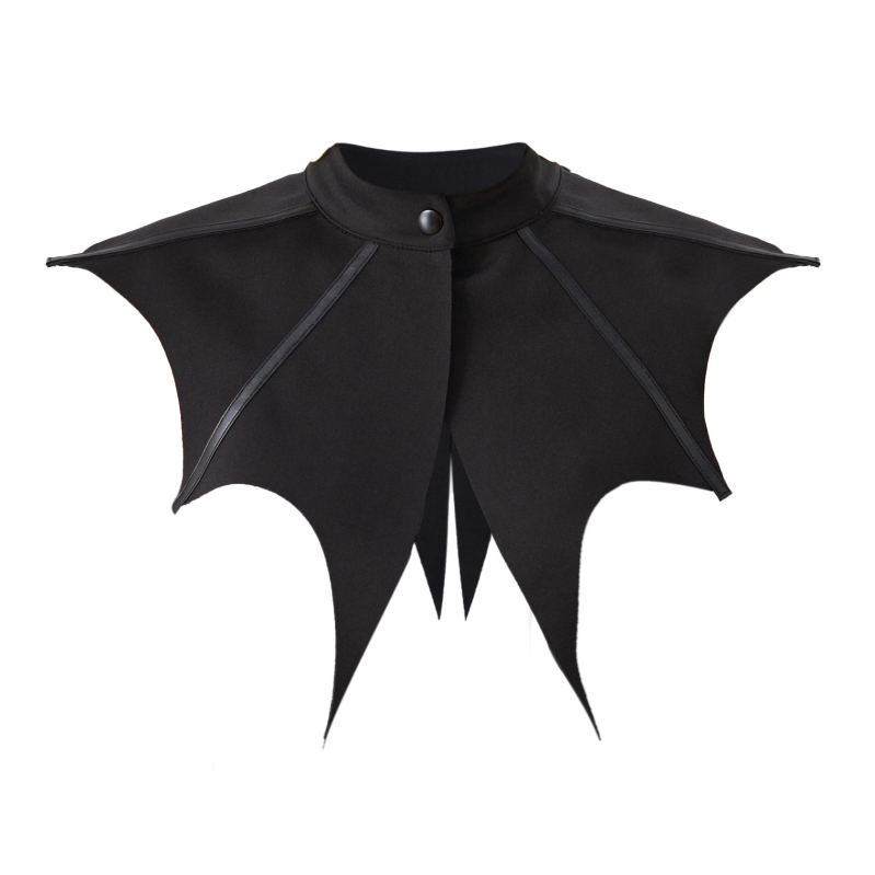 Pelerină de Halloween cu model de lilieci și guler fals, manșete reglabile; circumferința gulerului 38 cm; material: poliester; căptușeală poliester; stil european-american
