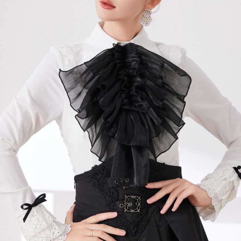 Guler din organza cu volane, stil vintage, reglabil (Material: Organza; Căptușire: Poliester)