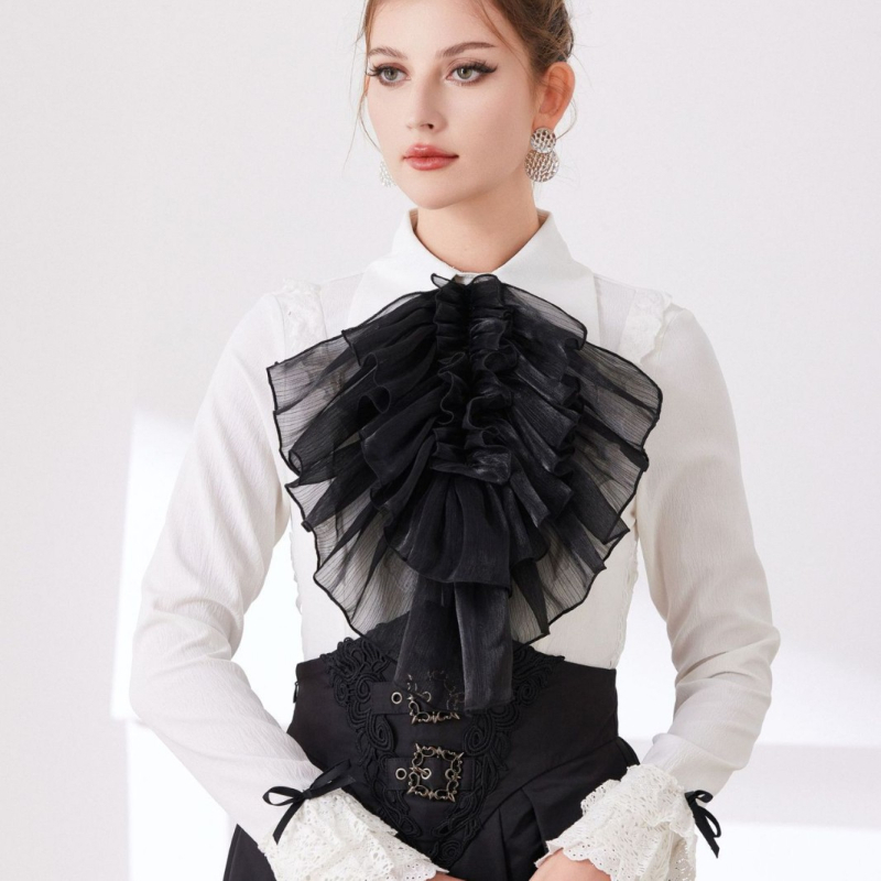 Guler din organza cu volane, stil vintage, reglabil (Material: Organza; Căptușire: Poliester)