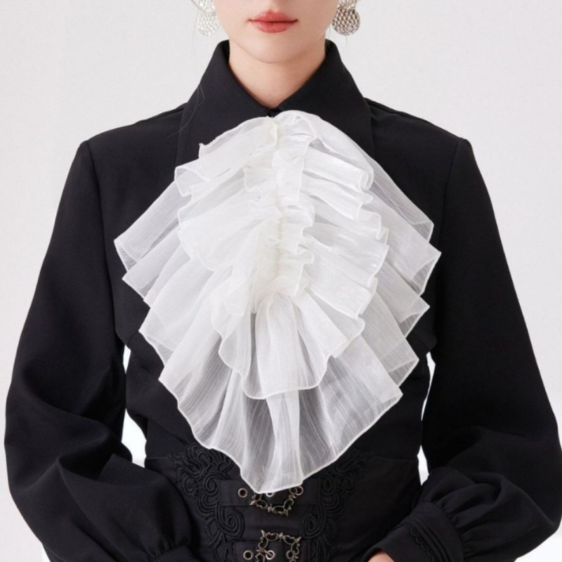 Guler din organza cu volane, stil vintage, reglabil (Material: Organza; Căptușire: Poliester)