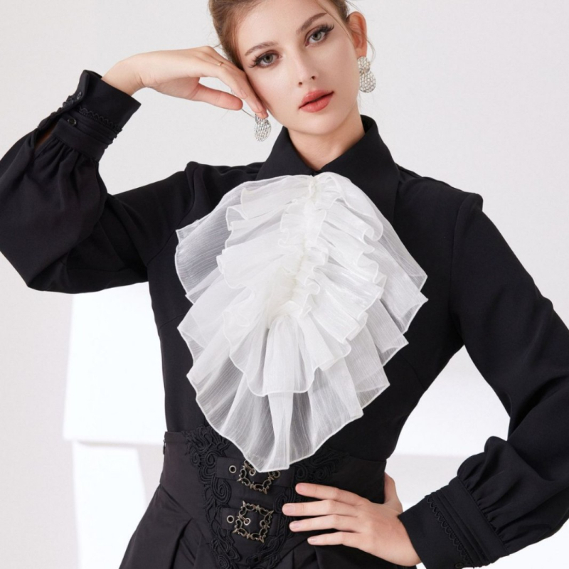 Guler din organza cu volane, stil vintage, reglabil (Material: Organza; Căptușire: Poliester)