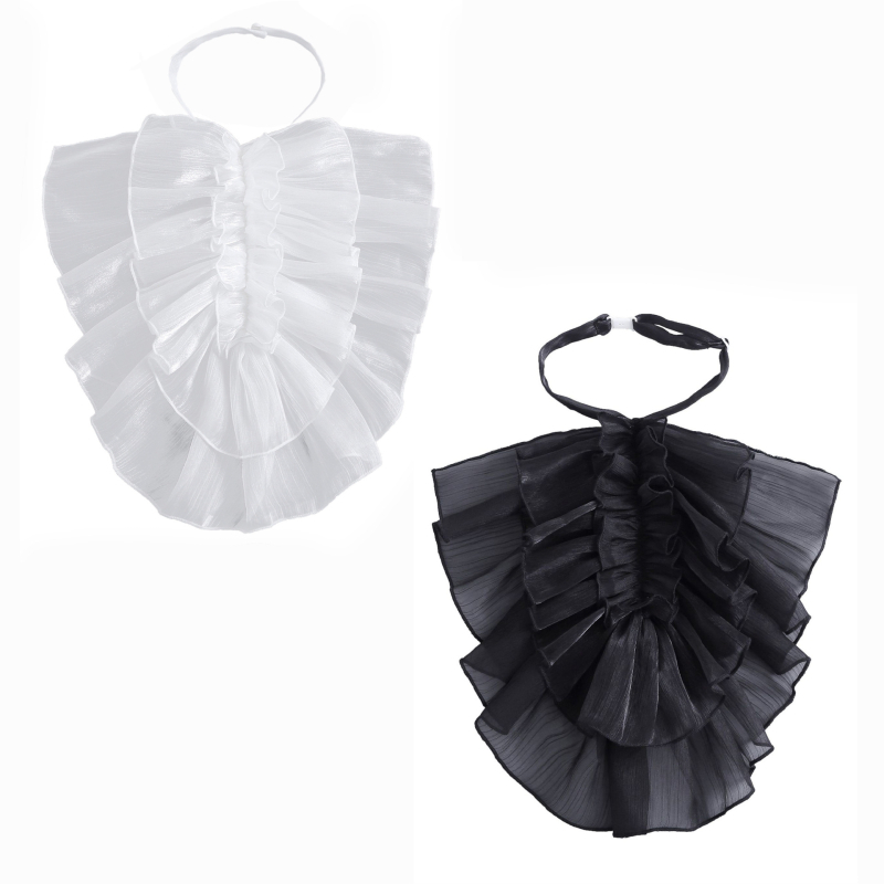 Guler din organza cu volane, stil vintage, reglabil (Material: Organza; Căptușire: Poliester)