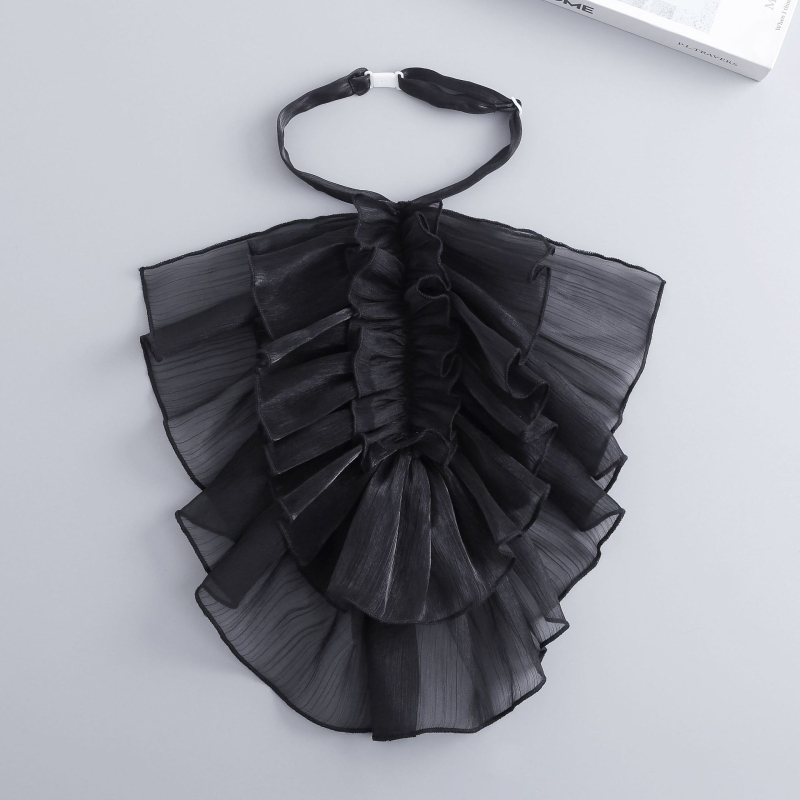Guler din organza cu volane, stil vintage, reglabil (Material: Organza; Căptușire: Poliester)
