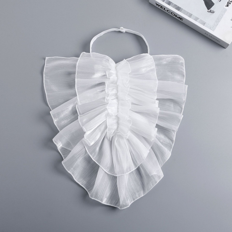 Guler din organza cu volane, stil vintage, reglabil (Material: Organza; Căptușire: Poliester)