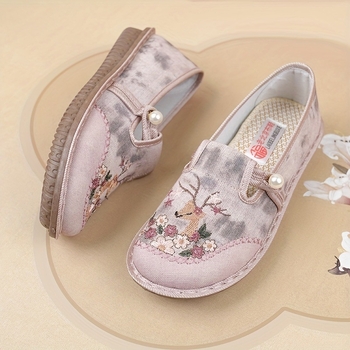 Ženske platnene tenisice s etničkim stilom, okrugli vrh, gornji dio od gume, gumeni potplat, klinasti potplat 4–6 cm