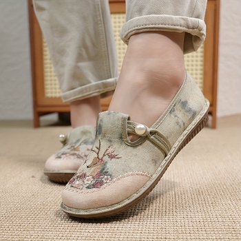 Γυναικείες καμβά sneakers – Ethnic στυλ, στρογγυλή μύτη, καουτσούκ πάνω μέρος, καουτσούκ σόλα, κλίση φτέρνας 4–6 εκ