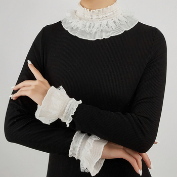 Γυναικείος αποσπώμενος δαντελένιος γιακάς και μανσέτες από πολυεστερική ίνα — ενήλικες, χειμώνας 2022, πολυεστερική επένδυση