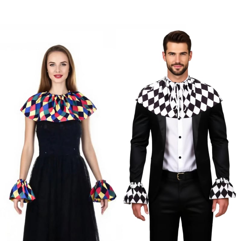 Cravată decorativă de clovn, model carouri, din poliester mătase, reglabilă, pentru decor de Halloween și costumul de scenă