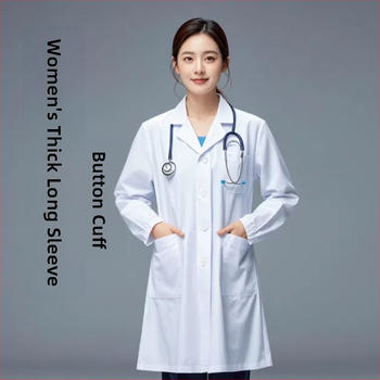 Luyu Unisex ιατρικές στολές: λευκό ράσο, μακρύ μανίκι, καπρί παντελόνια, ύφασμα chenille με ελαστάνη, Άνοιξη 2025