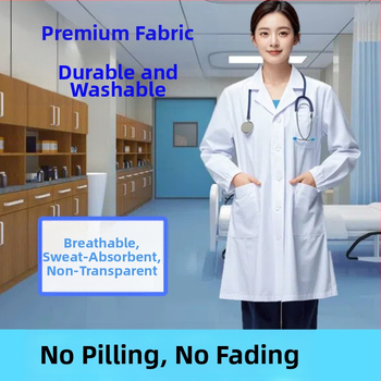 Luyu Unisex ιατρικές στολές: λευκό ράσο, μακρύ μανίκι, καπρί παντελόνια, ύφασμα chenille με ελαστάνη, Άνοιξη 2025