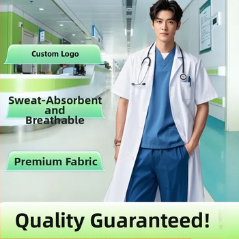 Luyu Unisex ιατρικές στολές: λευκό ράσο, μακρύ μανίκι, καπρί παντελόνια, ύφασμα chenille με ελαστάνη, Άνοιξη 2025