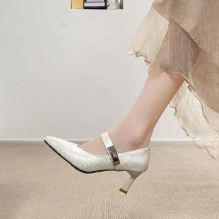 Ženske Mary Jane cipele s oštrim vrhom, visina potpetice 6–8 cm, gornji materijal Super fiber, potplat od gume