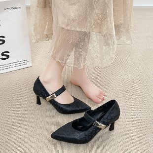 Ženske Mary Jane cipele s oštrim vrhom, visina potpetice 6–8 cm, gornji materijal Super fiber, potplat od gume