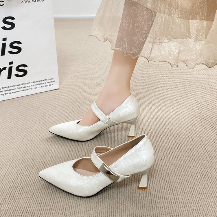 Ženske Mary Jane cipele s oštrim vrhom, visina potpetice 6–8 cm, gornji materijal Super fiber, potplat od gume