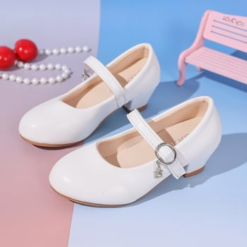 Lányoknak készült bőr cipő, vastag sarkúval – PU felsőrész, Velcro zárás, alacsony sarok, 4–12 éveseknek