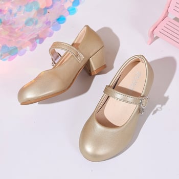 Lányoknak készült bőr cipő, vastag sarkúval – PU felsőrész, Velcro zárás, alacsony sarok, 4–12 éveseknek