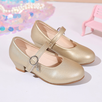 Lányoknak készült bőr cipő, vastag sarkúval – PU felsőrész, Velcro zárás, alacsony sarok, 4–12 éveseknek