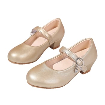 Lányoknak készült bőr cipő, vastag sarkúval – PU felsőrész, Velcro zárás, alacsony sarok, 4–12 éveseknek