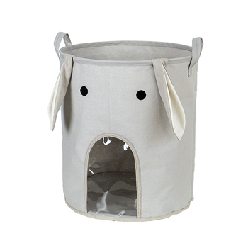 Audinio vaiko žaislų laikymo dėžė su skaidriu paneliu, sulankstoma, animacinių filmų dizainas, medvilninis audinys, šiuolaikiškas minimalistinis stilius, žaislams ir smulkmenoms