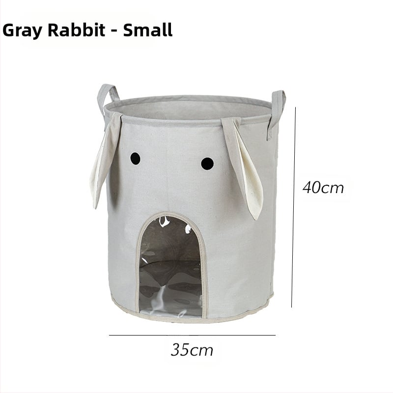 Audinio vaiko žaislų laikymo dėžė su skaidriu paneliu, sulankstoma, animacinių filmų dizainas, medvilninis audinys, šiuolaikiškas minimalistinis stilius, žaislams ir smulkmenoms