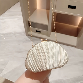 Τσάντα βραδινή σε σχήμα κοχύλι, γυναικεία με μονή λουρί και χερούλι, πολυεστέρας, εσωτερική θήκη εγγράφων, κλείσιμο με αγκράφα, άνοιξη 2025, τάση shell bag