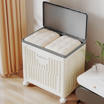 Ντουλάπι Αποθήκευσης Ρούχων με Καπάκι που Ανοίγει, Με Ρόδες, Αναδιπλούμενος Οργανωτής Ρούχων, Μεγάλη Χωρητικότητα, Πλαστικό