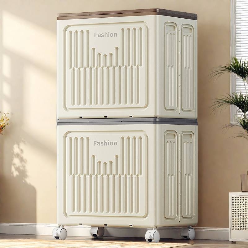 Ντουλάπι Αποθήκευσης Ρούχων με Καπάκι που Ανοίγει, Με Ρόδες, Αναδιπλούμενος Οργανωτής Ρούχων, Μεγάλη Χωρητικότητα, Πλαστικό