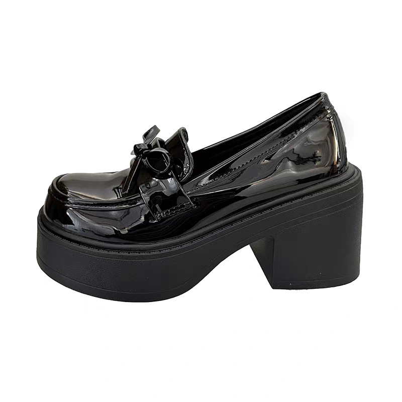 Mary Jane cipők PU felsőrésszel, gömbölyű orr, 6–8 cm vastag sarok, slip-on