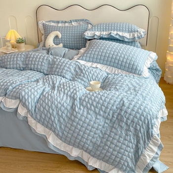 Bubble Yarn комплект спално бельо от чист памук – еднотонен цвят, твилова тъкан, реактивно боядисване