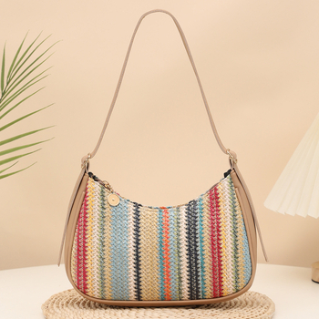 Crossbody torba od slamnate tkanine, dumpling oblik, urbani minimalistički stil, zatvarač, unutarnji džep s zatvaračem