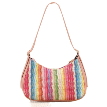 Crossbody ψάθινη τσάντα dumpling σχήματος, αστικός μινιμαλισμός, φερμουάρ κλείσιμο, εσωτερική τσέπη με φερμουάρ