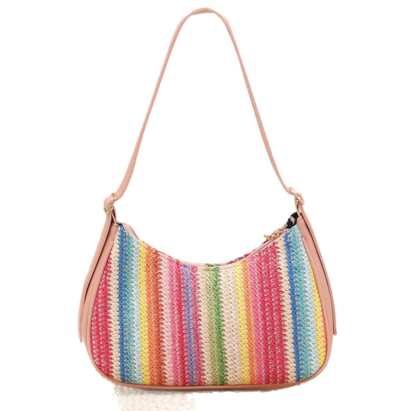 Crossbody torba od slamnate tkanine, dumpling oblik, urbani minimalistički stil, zatvarač, unutarnji džep s zatvaračem