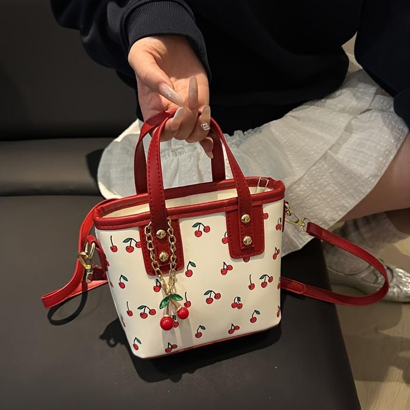 Geantă de mână în formă de lună cu model cireș, EVA material, stil unisex, pentru ținute zilnice, Primăvara 2025