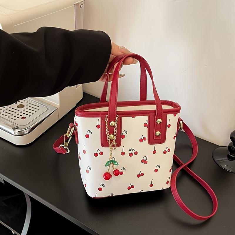 Geantă de mână în formă de lună cu model cireș, EVA material, stil unisex, pentru ținute zilnice, Primăvara 2025
