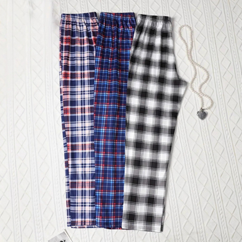 Casual hlače s pravim krojem, duge, karirani uzorak, srednji pojas, elastična sintetička smjesa