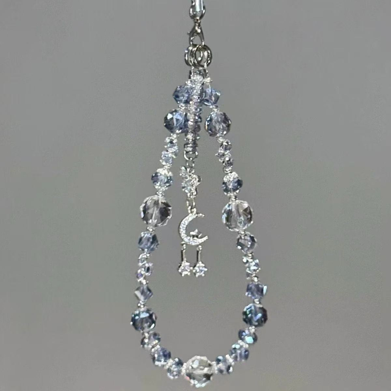 Telefonska ogrlica s perlicama - ručna izrada, materijal plastika/resin, privjesak ključa, motivi zvijezda/sunce/mjesec/oblaci/univerzum, ljeto 2025