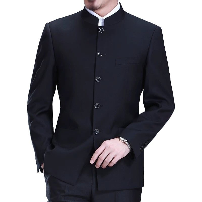 Ανδρικό κοστούμι Zhongshan στυλ – διακόσμηση με κουμπιά, πολυεστέρας, τέσσερις εποχές, φθινόπωρο 2025, premium κατασκευή
