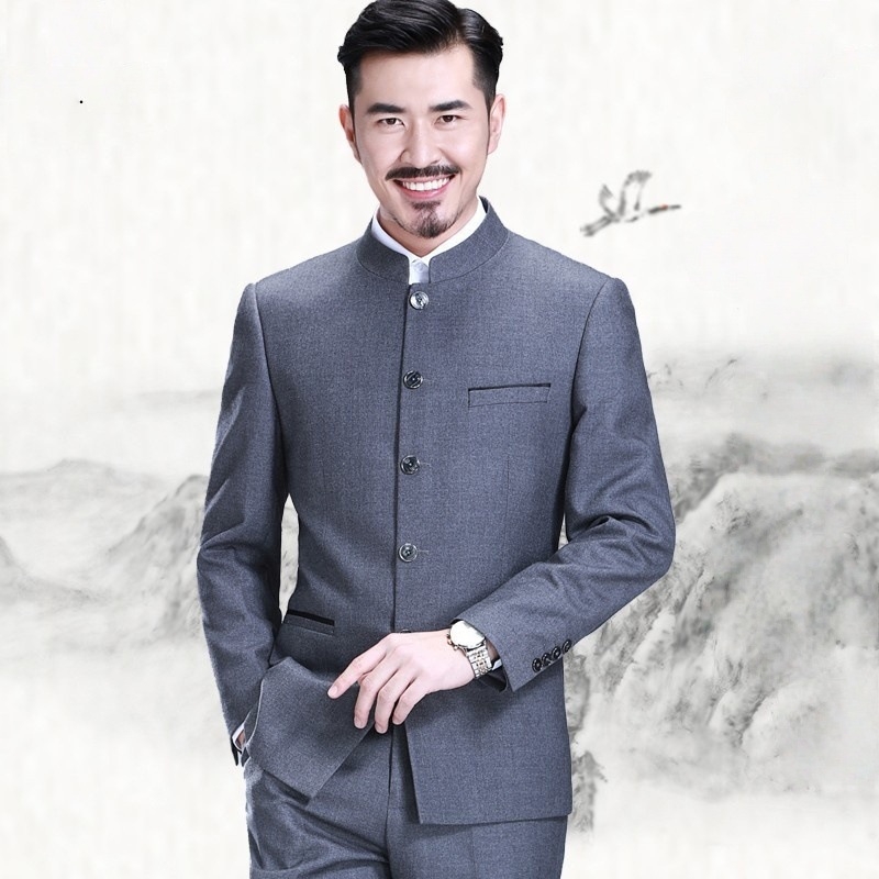 Zhongshan стил мъжки костюм – копчета декорация, полиестер, четири сезона, есен 2025, премиум изработка