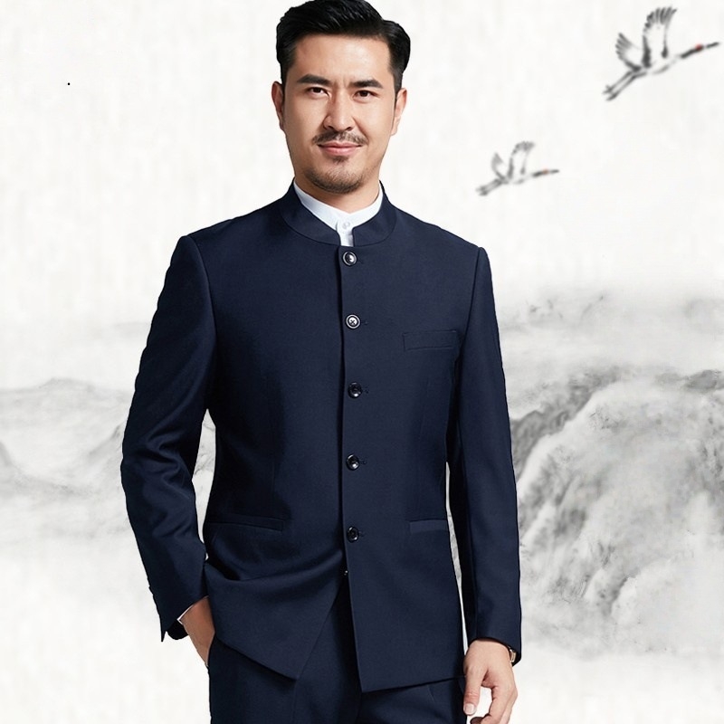 Zhongshan стил мъжки костюм – копчета декорация, полиестер, четири сезона, есен 2025, премиум изработка