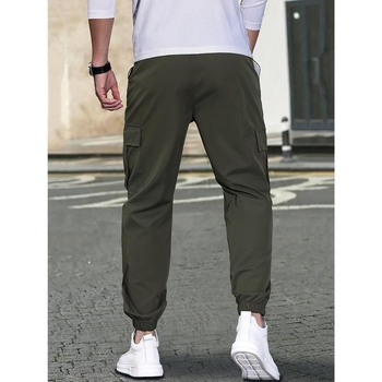 Ανδρικά cargo παντελόνια με πλαϊνή τσέπη, υψηλή μέση, ίσια γραμμή, μήκος καπρί, ίνες μπαμπού