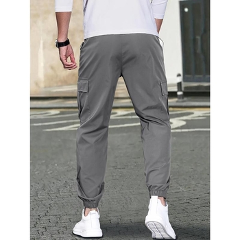 Ανδρικά cargo παντελόνια με πλαϊνή τσέπη, υψηλή μέση, ίσια γραμμή, μήκος καπρί, ίνες μπαμπού