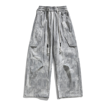 Ανδρικά casual παντελόνια εργασίας με ίσια γραμμή, μακριά, με κορδόνι στη μέση, ελαστικό πολυεστέρα