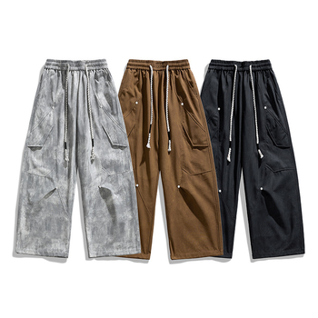 Ανδρικά casual παντελόνια εργασίας με ίσια γραμμή, μακριά, με κορδόνι στη μέση, ελαστικό πολυεστέρα