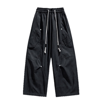 Ανδρικά casual παντελόνια εργασίας με ίσια γραμμή, μακριά, με κορδόνι στη μέση, ελαστικό πολυεστέρα